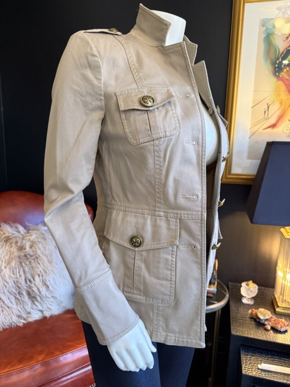 Tory Burch Khaki Military Jacket Gold Buttons Double Breasted Structured XS - Picture 3 of 4